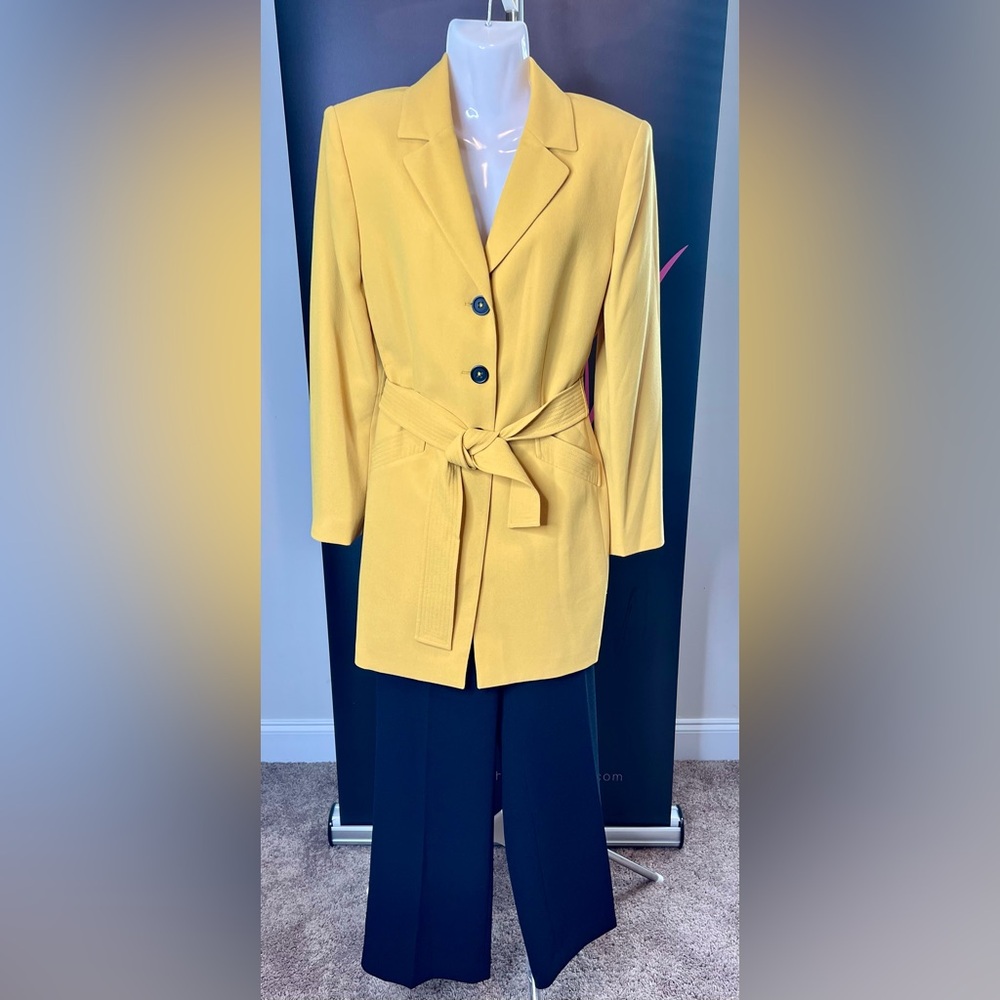 Le Suit Yellow Belted Blazer with Black Pants